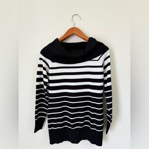 Questions NWOT Black $ White Striped Cowl Neck Sweater Women’s Size Small